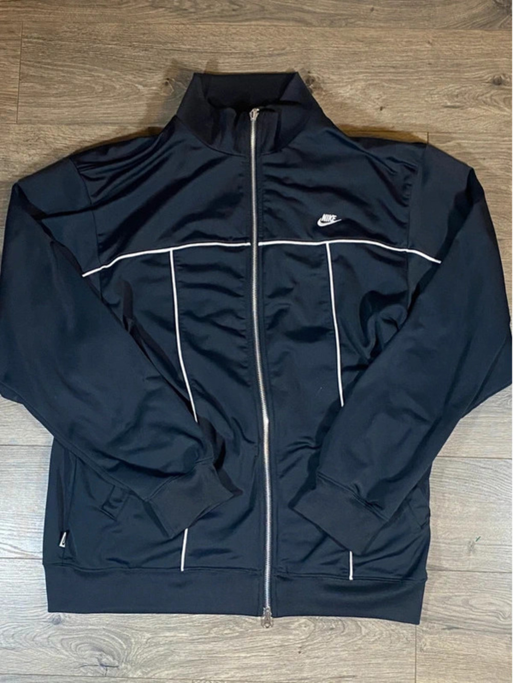 Vintage Y2K Nike Mens L Black White Piping Full Zip Track Jacket 2000s